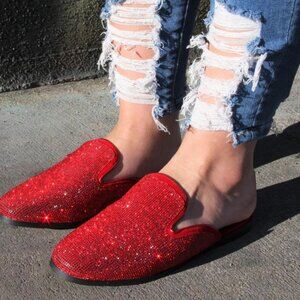 New Nelly Bernal Ms. Bling Red Rhinestone Mule Slides Size 6 - 6.5